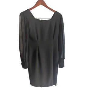 Vintage Night Way Collections Black Fitted Mini Dress Sheer Long Sleeves 4